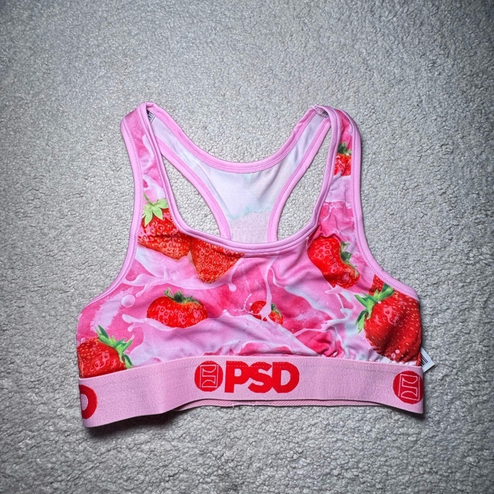PSD Pink Strawberry Print Junior Sports Bra
